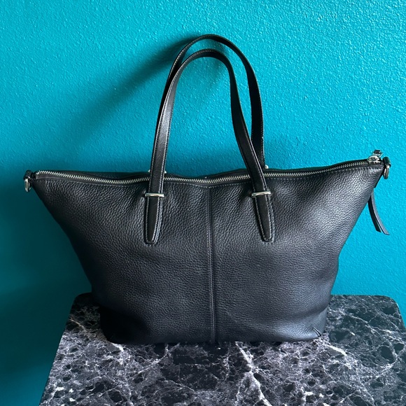 COACH Handbag Bleeker Cooper Satchel Tote Bag Black Pebbled Leather - Picture 3 of 15